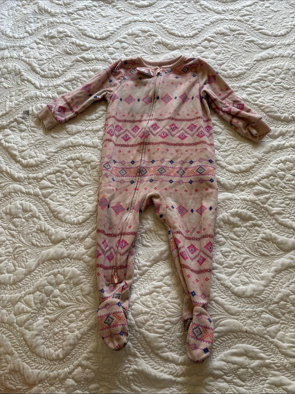 Carter's Pink and Blue Patterned Footed One-Piece